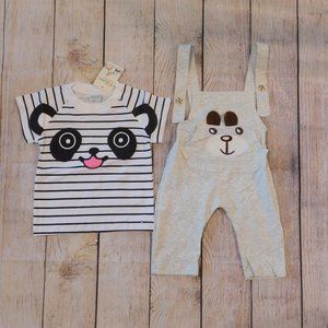 ❤ NEW Organic Toddlers Unisex Panda Overalls Set